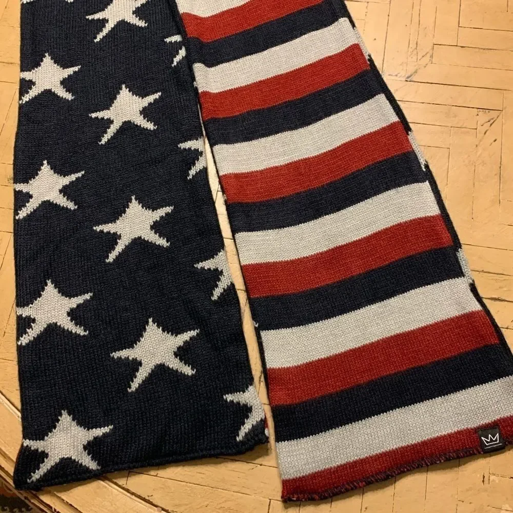 American Flag Reversible Knit Scarf Stars Stripes Double-Sided Patriotic OSFM